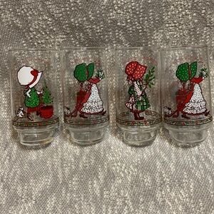 4 Vintage Coca-Cola Holly Hobbie Christmas Glass Tumblers